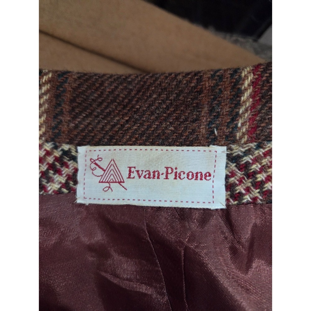 Vintage Evan‎ Picone Wool Skirt Suit Set Plaid Blazer Camel Skirt Womens Classic - Picture 4 of 16
